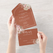 フラワーテラコッタパンパスグラス アーチ ウェディング オールインワン招待状 (貼ってはがせる)