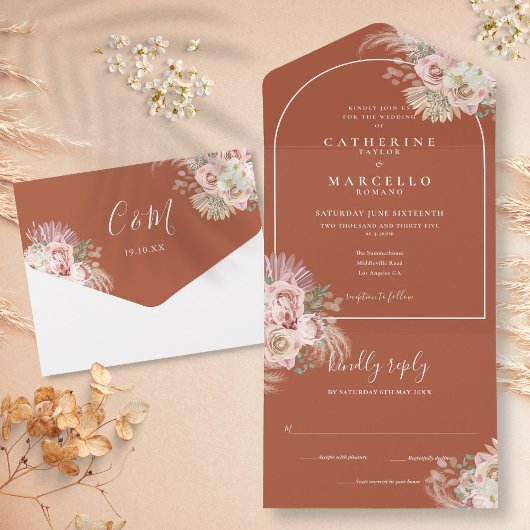 フラワーテラコッタパンパスグラス アーチ ウェディング オールインワン招待状