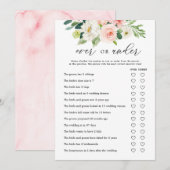 フラワーデザインのオーバーアンダー ブライダルシャワー ゲームカード 招待状 (正面/裏面)