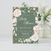 フラワーデザインのゴールドウォーターカラーベイビーシャワー 招待状 (スタンド正面)