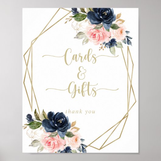 フラワーデザインのゴールド幾何学模様のカード＆ギフトサイン ポスター (正面)