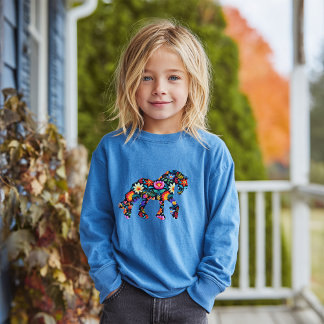 フラワーデザインのドラフトホース長袖Tシャツ(女の子用)