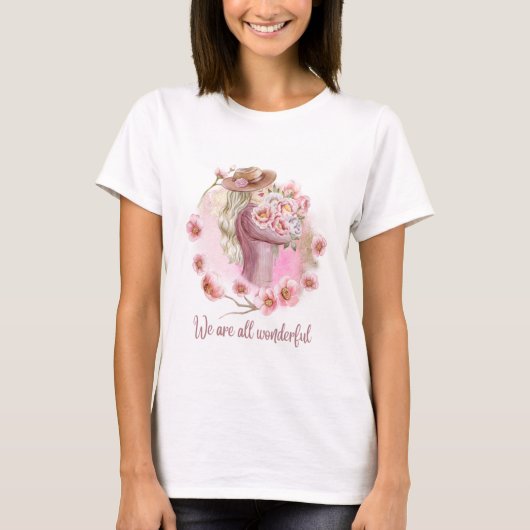 フラワーデザインの白いレディースTシャツ 💖🌸 Tシャツ (正面)