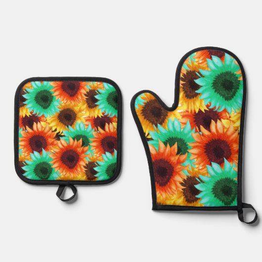 フラワーデザインキッチンポットホルダー 鍋つかみ&鍋敷きセット (正面)