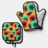フラワーデザインキッチンポットホルダー 鍋つかみ&鍋敷きセット (正面/裏面)