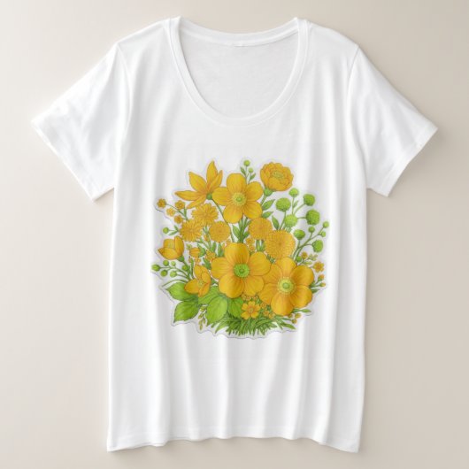 フラワーデザインプリントアート プラスサイズTシャツ (デザイン正面)