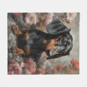 フラワードッグブリードポートレート10 フリースブランケット (正面(横))