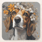 フラワードッグブリードポートレート17 スクエアペーパーコースター (正面)