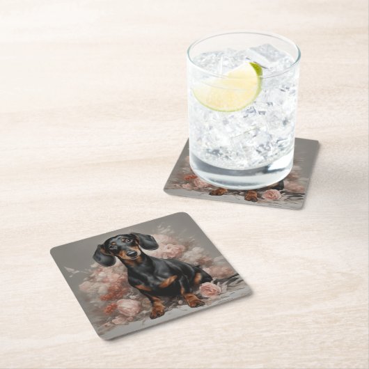 フラワードッグブリードポートレート2 スクエアペーパーコースター (インサイチュ)