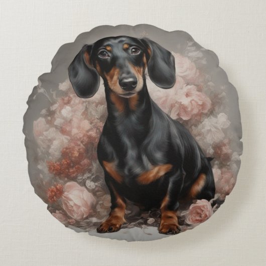 フラワードッグブリードポートレート2 ラウンドクッション (正面)