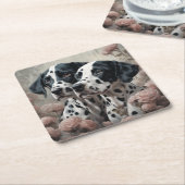 フラワードッグブリードポートレート4 スクエアペーパーコースター (アングル)