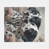 フラワードッグブリードポートレート4 フリースブランケット (正面(横))