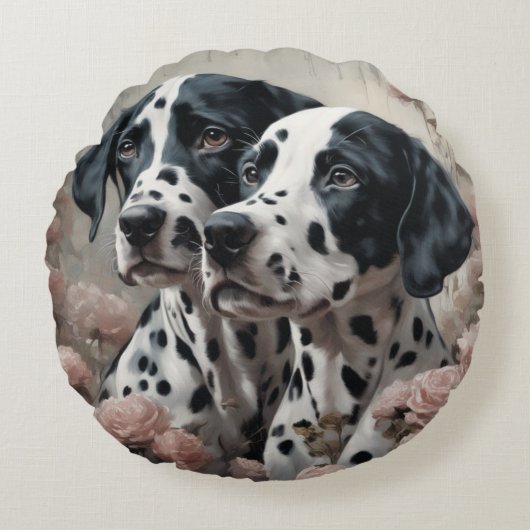 フラワードッグブリードポートレート4 ラウンドクッション (正面)