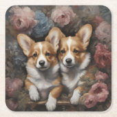 フラワードッグブリードポートレート5 スクエアペーパーコースター (正面)