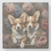 フラワードッグブリードポートレート5 ストーンコースター (正面)