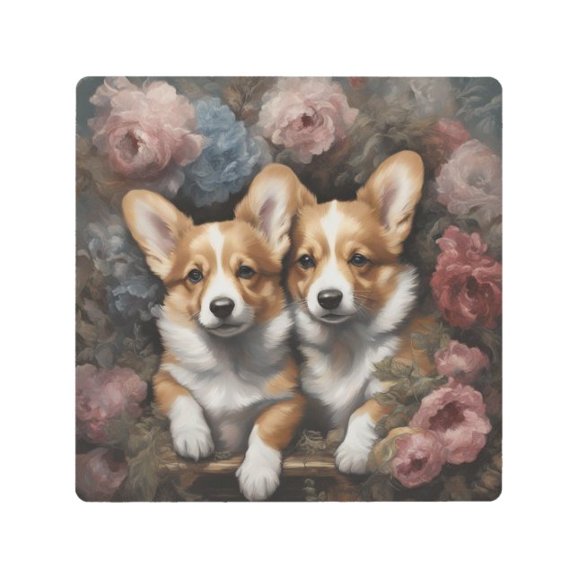 フラワードッグブリードポートレート5 メタルプリント (正面)