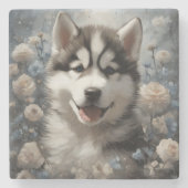 フラワードッグブリードポートレート7 ストーンコースター (正面)
