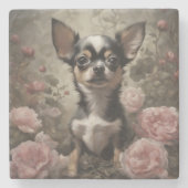 フラワードッグブリードポートレート9 ストーンコースター (正面)