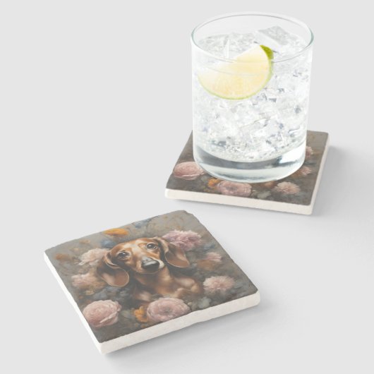 フラワードッグ育成ポートレート1 ストーンコースター (横)