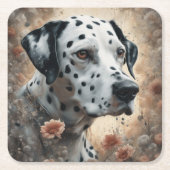 フラワードッグ育成ポートレート3 スクエアペーパーコースター (正面)