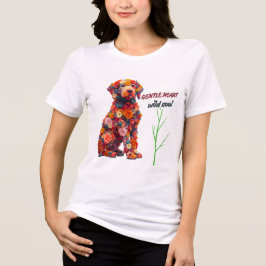 フラワードッグTシャツ | かわいい花の子犬デザイン トライブレンドＴシャツ