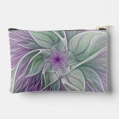 フラワードリーム、抽象芸術紫グリーンフラクタルアート アクセサリーポーチ (裏面)