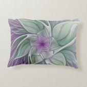 フラワードリーム、抽象芸術紫グリーンフラクタルアート アクセントクッション (裏面)