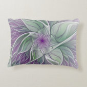 フラワードリーム、抽象芸術紫グリーンフラクタルアート アクセントクッション (裏面)