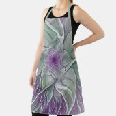 フラワードリーム、抽象芸術紫グリーンフラクタルアート エプロン (インサイチュ)