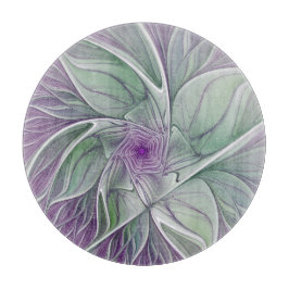 フラワードリーム、抽象芸術紫グリーンフラクタルアート カッティングボード