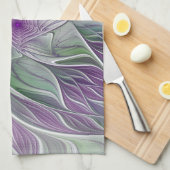 フラワードリーム、抽象芸術紫グリーンフラクタルアート キッチンタオル (四つ折り)