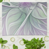 フラワードリーム、抽象芸術紫グリーンフラクタルアート キッチンタオル (折り畳み)