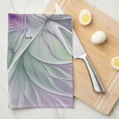 フラワードリーム、抽象芸術紫グリーンフラクタルアート キッチンタオル (四つ折り)