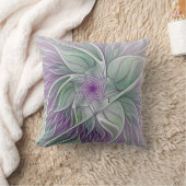 フラワードリーム、抽象芸術紫グリーンフラクタルアート クッション (ブランケット)