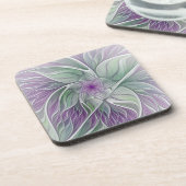 フラワードリーム、抽象芸術紫グリーンフラクタルアート コースター (左側)