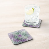 フラワードリーム、抽象芸術紫グリーンフラクタルアート コースター (右側)