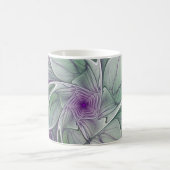 フラワードリーム、抽象芸術紫グリーンフラクタルアート コーヒーマグカップ (中央)