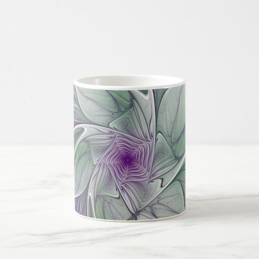 フラワードリーム、抽象芸術紫グリーンフラクタルアート コーヒーマグカップ (中央)