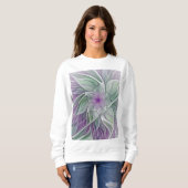 フラワードリーム、抽象芸術紫グリーンフラクタルアート スウェットシャツ (正面フル)