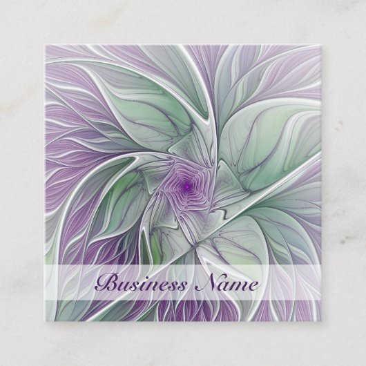 フラワードリーム、抽象芸術紫グリーンフラクタルアート スクエア名刺 (正面)