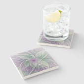 フラワードリーム、抽象芸術紫グリーンフラクタルアート ストーンコースター (横)