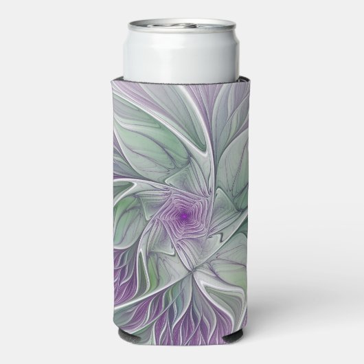 フラワードリーム、抽象芸術紫グリーンフラクタルアート スリム缶クーラー (Seltzer裏面)