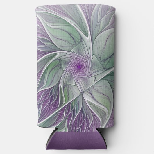 フラワードリーム、抽象芸術紫グリーンフラクタルアート スリム缶クーラー (正面)