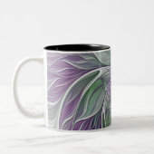 フラワードリーム、抽象芸術紫グリーンフラクタルアート ツートーンマグカップ (左)