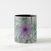 フラワードリーム、抽象芸術紫グリーンフラクタルアート ツートーンマグカップ (中央)