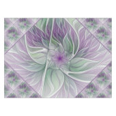 フラワードリーム、抽象芸術紫グリーンフラクタルアート テーブルクロス (正面(横))