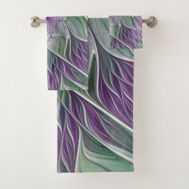 フラワードリーム、抽象芸術紫グリーンフラクタルアート バスタオルセット