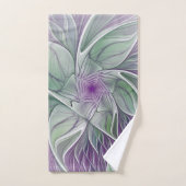 フラワードリーム、抽象芸術紫グリーンフラクタルアート バスタオルセット (ハンドタオル)