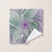 フラワードリーム、抽象芸術紫グリーンフラクタルアート バスタオルセット (ウォッシュタオル)