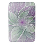 フラワードリーム、抽象芸術紫グリーンフラクタルアート バスマット (正面縦)